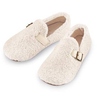 Collections Etc Fleece Indoor/Outdoor Shoes with Buckle Accent