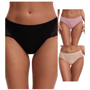 INSPIRE CHIC Women's Mid-Waisted Lace Briefs HI-Cut Period Leak Proof Ladies Underpants 3 Packs - 1 of 4