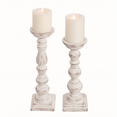 Transpac Resin White Harvest Wash Taper Candle Holder Set of 2