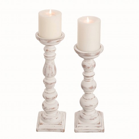 Transpac Resin White Wash Taper Candle Holder Set of 2 Home Decorations Fall/Harvest - image 1 of 1