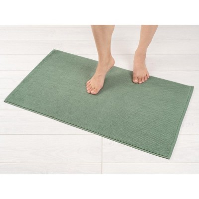 Home Decorators Collection 20 in. x 34 in. White and Aqua Green Border Stripe Cotton Machine Washable Bath Mat, White/Aqua