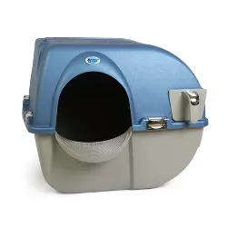 Omega Paw PR-RA15-1 Roll 'N Clean Self Cleaning Litter Box with Integrated Litter Step and Unique Sifting Grill, Regular, Pearl Blue