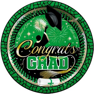 Treasures Gifted Green Graduation Plates 9in - Green Graduation Party Supplies - 8 Pack - 1 of 1
