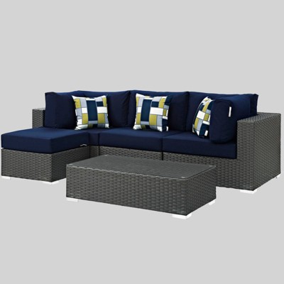 Sojourn 5pc Outdoor Patio Sunbrella Sectional Set - Navy - Modway