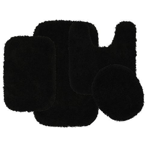 4pc Serendipity Shaggy Nylon Washable Bathroom Rug Set Black - Garland Rug: Includes Lid & Contour Cover, Non-Slip, Tufted - image 1 of 4