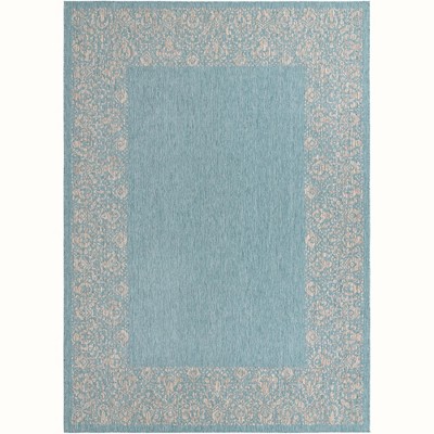Aqua Blue Synthetic 8' x 11' Flat Woven Outdoor Rug