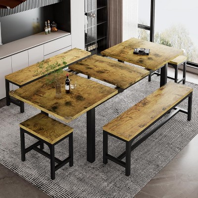 SweDrea Rustic Brown Mid-Century Dining Room Table with Metal Frame & MDF Board