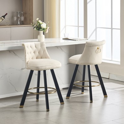 MOONMISS Set of 2 velvet bar chairs,Back pull point design, 360 degree rotation, back pull loop detachable design, rivet decoration