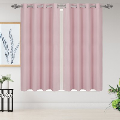 2 Pcs 52 x 63 Inch Solid Blockout Thermal Insulated Grommet Curtain Panels Pink - PiccoCasa