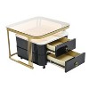 CAVINAS Coffee Tables for Living Room 2-in-1 Square Nesting Coffee Table Stackable End Table Set with Wheels & Drawers and Brown Tempered Glass - 2 of 4