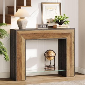 Tribesigns Narrow Console Table, 41.34-Inch Rustic Entryway Table with Glass Shelf - 1 of 4