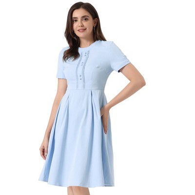 INSPIRE CHIC Women's Vintage Round Neck Short Sleeve Pleated 1950s Midi Dress