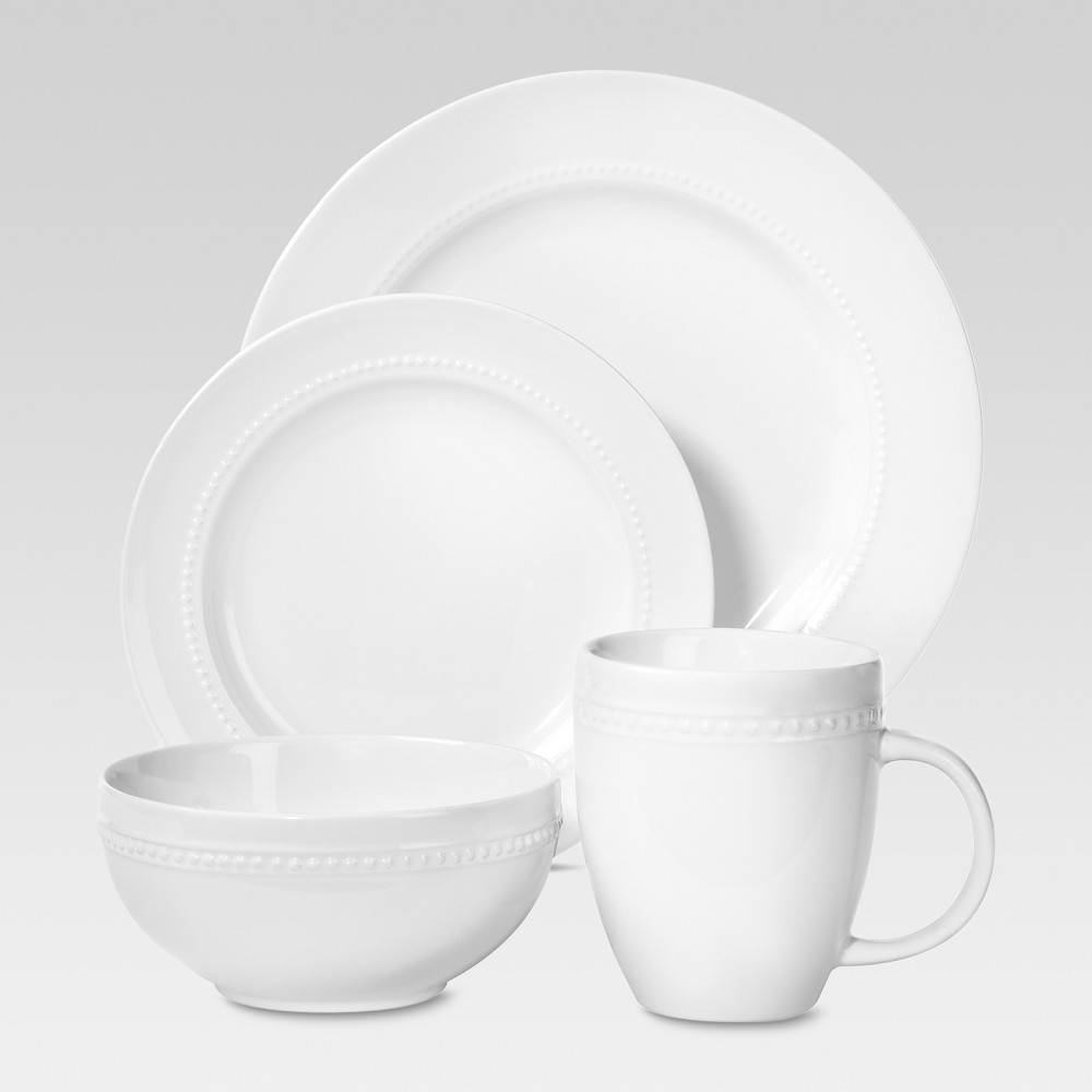 Photos - Other kitchen utensils 16pc Porcelain Beaded Rim Dinnerware Set White - Threshold™