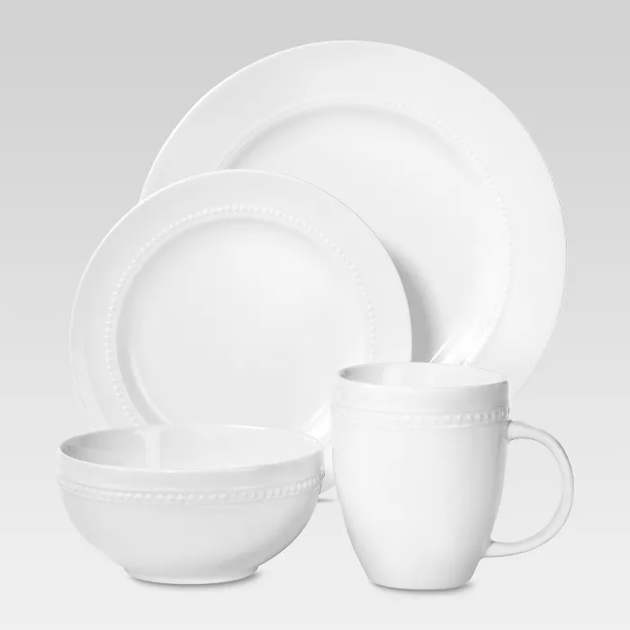 16pc Porcelain Beaded Rim Dinnerware Set White - Threshold™ : Target
