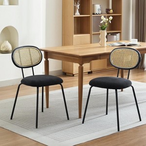 2PCS Dining Chairs, Mid-Century Modern Velvet Upholstered Dining Room Chairs with Rattan Backrest & Sturdy Metal Legs - 1 of 4