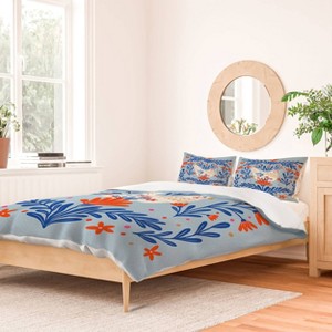 Deny Designs Angela Minca Blooming Chicken Blue Queen/Full Duvet and Sham Set (2-3pc Set) - 1 of 4