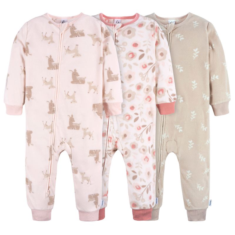 Gerber Baby Girls' Footless Fleece Pajamas, 3-Pack, 1 of 8
