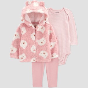 Carter's Just One You® Baby Girls' 3pc Bear Faux Shearling Sweatshirt with Long Sleeve Bodysuit and Leggings Set - Pink - 1 of 4