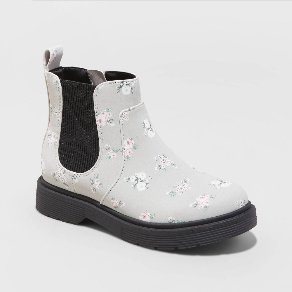 Girls' Zita Floral Print Zipper Chelsea Boots - Cat & Jack Gray 2