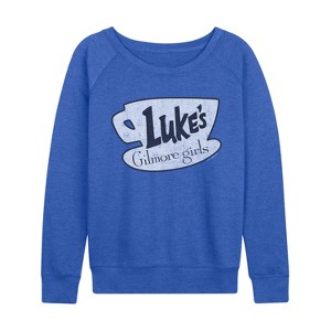 Women's - Gilmore Girls - Lukes Coffee Lightweight French Terry Wide Neck Long Sleeve Graphic Shirt - 1 of 3