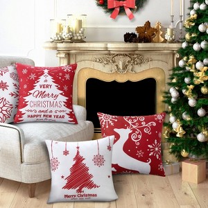 Christmas Pillow Covers Set of 4 Farmhouse Christmas Decorations Snowflake Throw Pillow Covers Deer Xmas Tree Cushion Covers for Sofa Couch Decor - 1 of 4