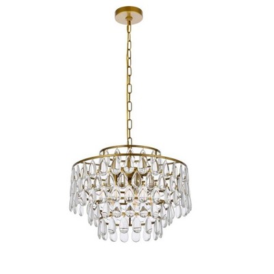 Brass and Crystal 5-Light Adjustable Pendant Chandelier