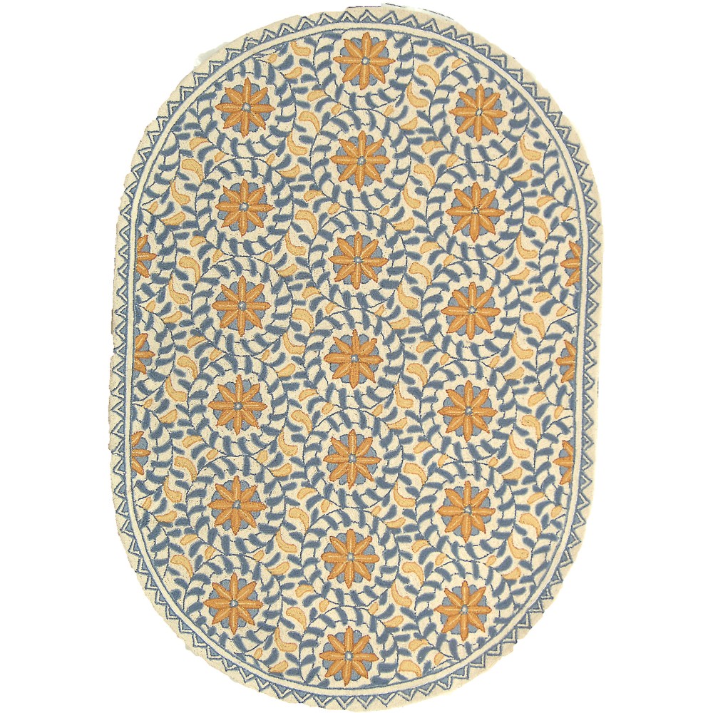 4'6inX6'6in Floral Hooked Oval Area Rug Ivory/Blue - Safavieh