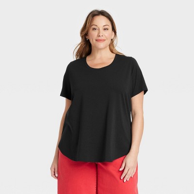 Women's Short Sleeve Scoop Neck T-Shirt - Ava & Viv™ Black 1X