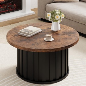 Mid-Century Modern Round Coffee Table with Metal Base, 31.9 Inch Fluted Center Table for Living Room, Small Spaces & Apartments - 1 of 4