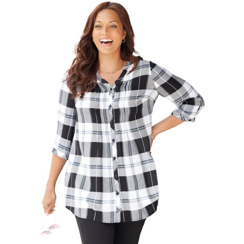 Catherines Women s Plus Size Featherweight Plaid Tunic 1x Black White Target