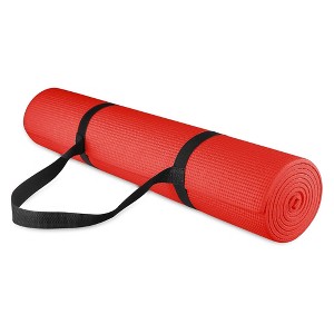 Fitvids 1/4” High Density Thick Non Slip Workout Yoga Mat and Carry Strap, Red - 1 of 1