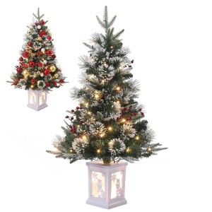 GustoWave Christmas Tree,3 Ft Pre-Lit Artificial Christmas Trees with Potted Base,Snow Flocked Small Christmas Tree,Christmas Decoration - 1 of 4