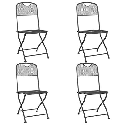 vidaXL Foldable Patio Chairs- Set of 4, Anthracite Outdoor Seating with Expanded Metal Mesh and E-Coating Finish for Garden