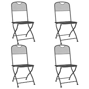 vidaXL Foldable Patio Chairs- Set of 4, Anthracite Outdoor Seating with Expanded Metal Mesh and E-Coating Finish for Garden - 1 of 4