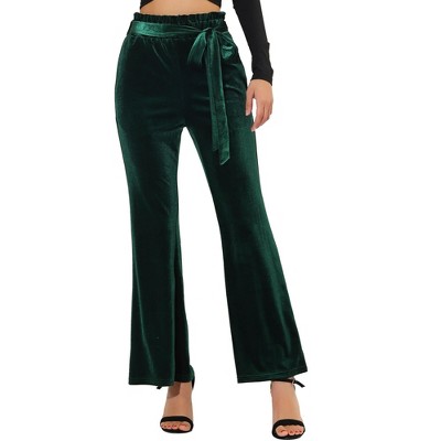 Allegra K Women's Velvet Tie Waist Stretchy Wide Leg Pants with Pockets