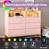 Jojoka Wide Dresser for Bedroom with Charging Station, 6 Drawer Dresser with LED Lights, Wood Dressers & Chests of Drawers Closet, Pink - 3 of 4