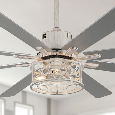 Bella Depot 72" Industrial Large Ceiling Fan 6-speed Reversible Farmhouse Metal Cage Chandelier with Remote and Light Kit