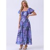 INSPIRE CHIC Women's Floral Square Neck Puff Short Sleeves Boho Maxi Dress - 4 of 4