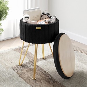 StorageBud Pleated Velvet Storage Ottoman, Round Ottoman with Storage, Foot Stool Ottoman for Living Room and Bedroom, Modern Foot Rest - 1 of 4