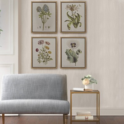 Herbal Botany 4-Piece Framed Canvas Wall Art Set with Botanical Illustrations