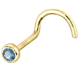 Jewelry Avalanche 22G 14K Gold Bezel-set Aquamarine Nose Screw Nose Stud - 1 of 3