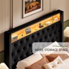 LED Bed Frame,Charging Station and Storage Upholstered Headboard,Velvet. - 2 of 4