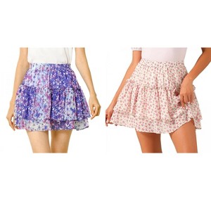 INSPIRE CHIC Women's Summer Floral Tiered Ruffle Cute Mini Skirt 2 Packs - 1 of 4