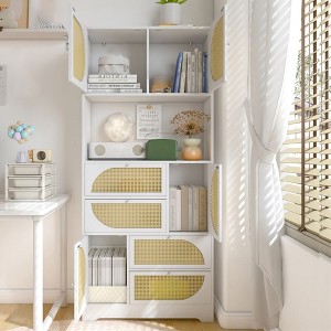 71” Rattan Kitchen Pantry Storage Cabinet, Buffet Cupboard Cabinet with Drawers and Open Shelf, Freestanding Bathroom Cabinet For Living Room Kitchen - 1 of 4