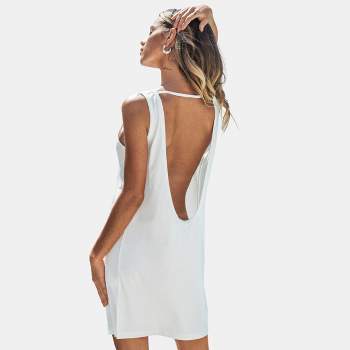 Brandy White Plunge Tassel Backless Halter Dress - ShopperBoard