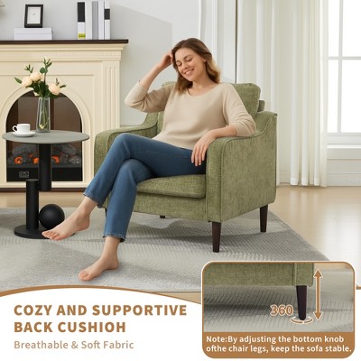 Modern Comfy Accent Chair, Linen Fabric Upholstered Armchair,Reading Side Chair, Single Sofa with Back Pillow and Wood Legs for Living Room, Beige
