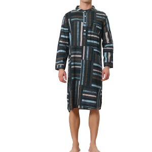 Lars Amadeus Men's Long Sleeves Geometric Pattern Banded Collar Nightshirts - 1 of 4