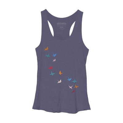 Women's Design By Humans Flying Paper Cranes Birds By Magnussons Racerback Tank Top