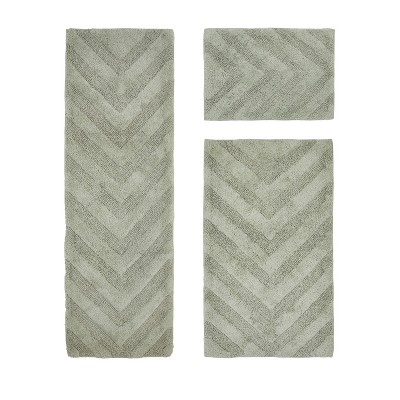 Hugo 3-Piece Bath Rug Set 100% Premium Cotton Tufted Chevron Pattern Bathmats for Bathroom, Super Soft Absorbent Machine Washable