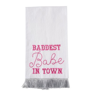 Totalee Gift Baddest Babe Silver Fringe Tea Towel Cotton White